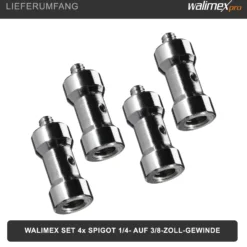 Walimex Set 4x Spigot Gewinde Adapter 1/4 Zoll auf 3/8 Zoll – Gewindeadapter für Kamera Zubehör und Stativ – Fotostudio Fotoshootings Fotografie