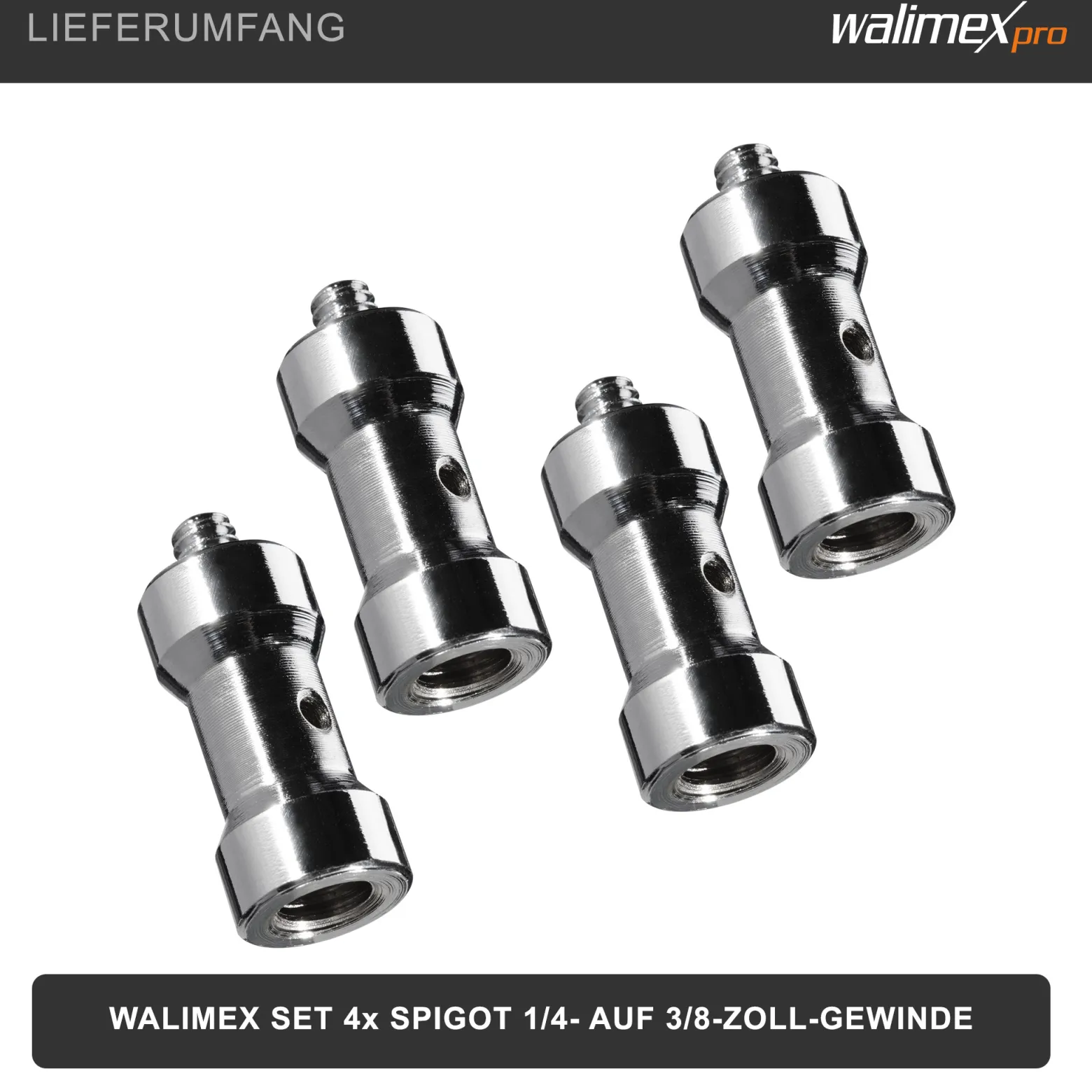 Walimex Set 4x Spigot Gewinde Adapter 1/4 Zoll auf 3/8 Zoll – Gewindeadapter für Kamera Zubehör und Stativ – Fotostudio Fotoshootings Fotografie