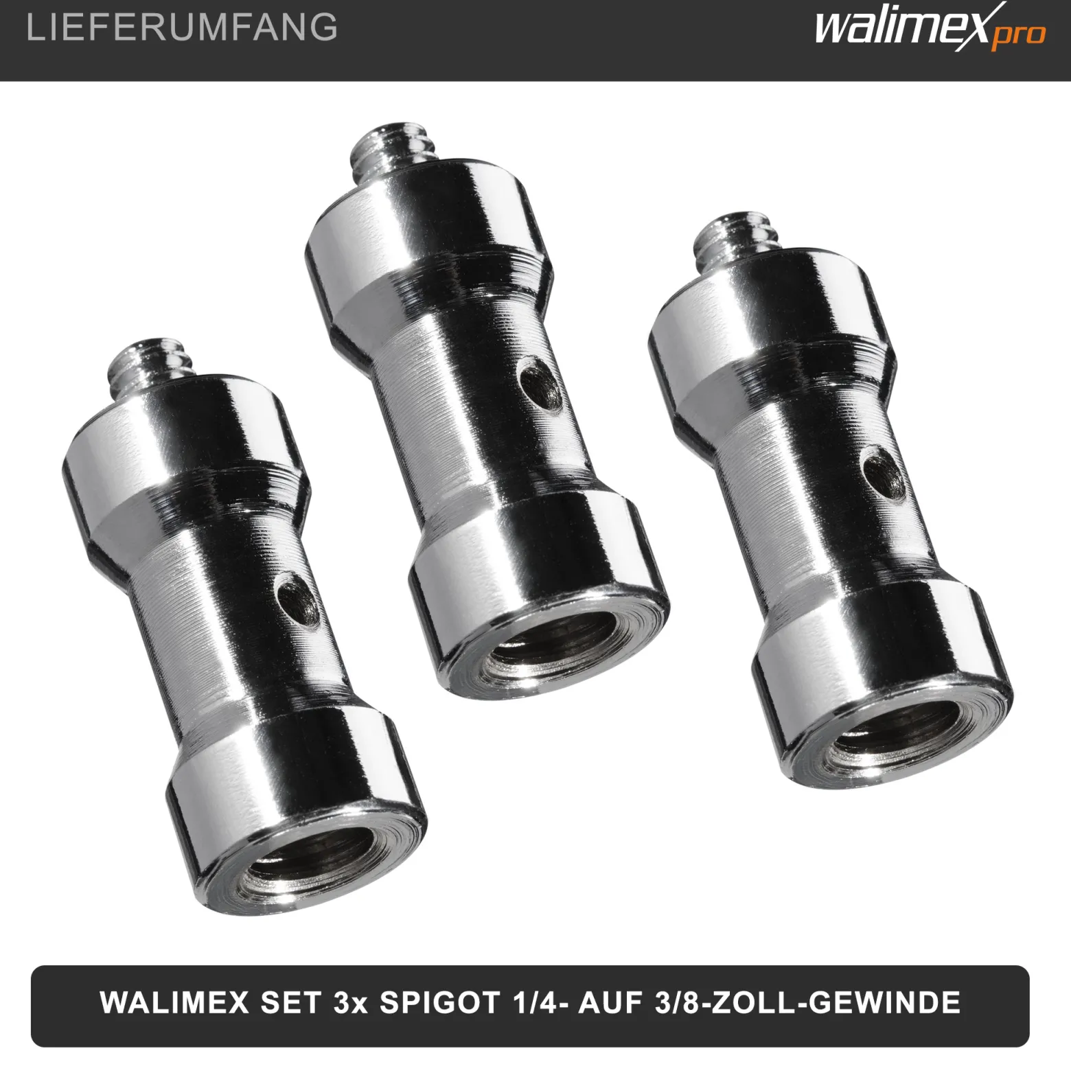 Walimex Set 3x Spigot Gewinde Adapter 1/4 Zoll auf 3/8 Zoll – Gewindeadapter für Kamera Zubehör und Stativ – Fotostudio Fotoshootings Fotografie