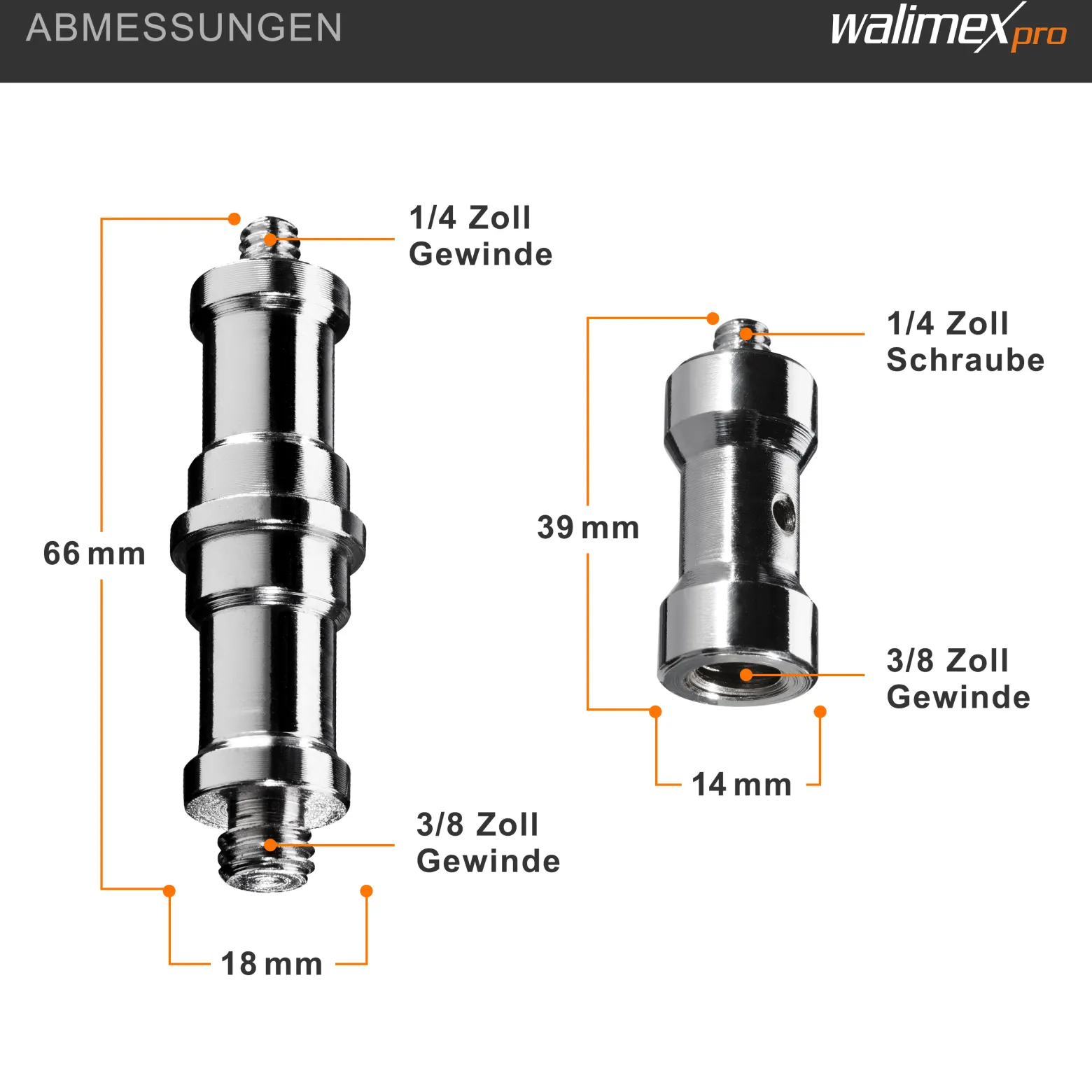 Walimex Set 3x Spigot Gewinde Adapter 3/8 Zoll bis 1/4 Zoll und 3x Spigot Gewinde Adapter 3/8 Zoll auf 1/4 Zoll– Gewindeadapter für Kamera Zubehör und Stativ – Fotostudio Fotoshootings Fotografie