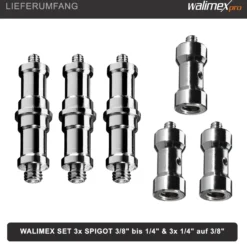 Walimex Set 3x Spigot Gewinde Adapter 3/8 Zoll bis 1/4 Zoll und 3x Spigot Gewinde Adapter 3/8 Zoll auf 1/4 Zoll– Gewindeadapter für Kamera Zubehör und Stativ – Fotostudio Fotoshootings Fotografie