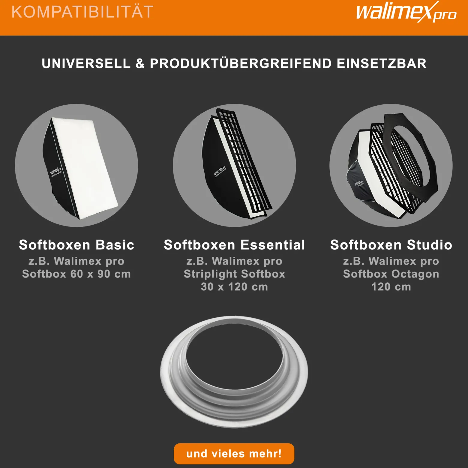 Walimex Softboxadapter für Octagon Striplight - 152 x 152 x 30 mm - aus Metall - Lichtformer-Adapter für Softboxen Striplight - kompatibel mit Hensel EH / Richter Blitzsystemen