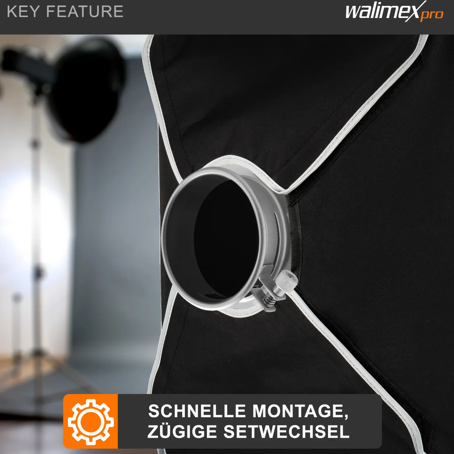 Walimex Softboxadapter für Octagon Striplight - 152 x 152 x 40 mm - aus Metall - Lichtformer-Adapter für Softboxen Striplight - kompatibel mit Profoto Blitzsystemen