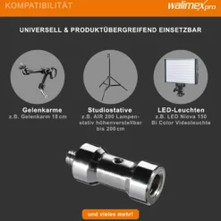 Walimex Spigot Gewinde Adapter 1/4 Zoll auf 3/8 Zoll, Gewindeadapter für Kamera Zubehör und Stativ