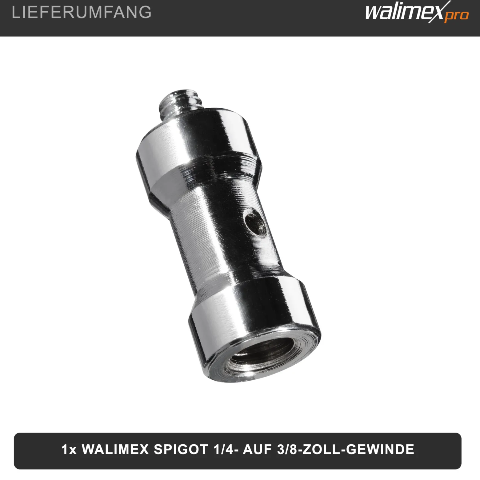 Walimex Spigot Gewinde Adapter 1/4 Zoll auf 3/8 Zoll, Gewindeadapter für Kamera Zubehör und Stativ