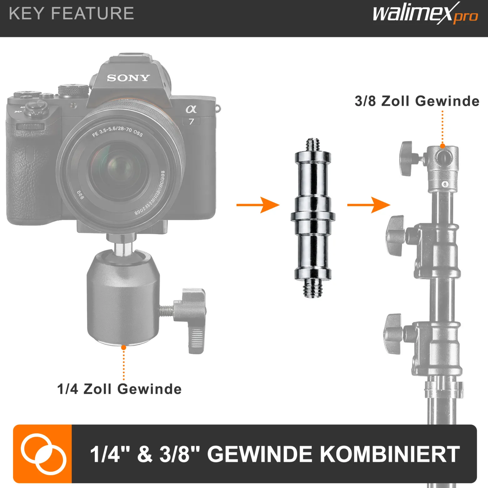 Walimex Spigot 3/8 Zoll und 1/4 Zoll