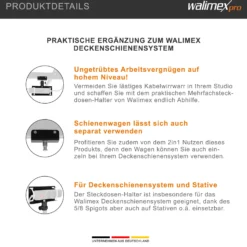 Walimex Steckdosen-Halter für Deckenschienensystem - 200 x 40 x 170 mm - mit Schienenwagen und 5/8