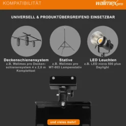 Walimex Steckdosen-Halter für Deckenschienensystem - 200 x 40 x 170 mm - mit Schienenwagen und 5/8