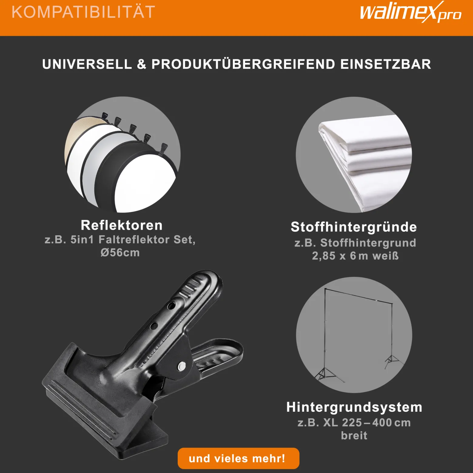 Walimex Studioclip 85 x 110 x 70 mm mit kräftiger Federzwinge, Studioklemme bis 45 mm Spannweite