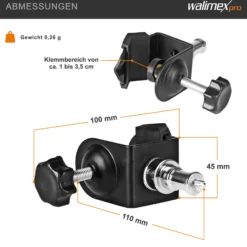 Walimex Studioklemme 110 x 100 x 45 mm mit 5/8 Spigot 1/4