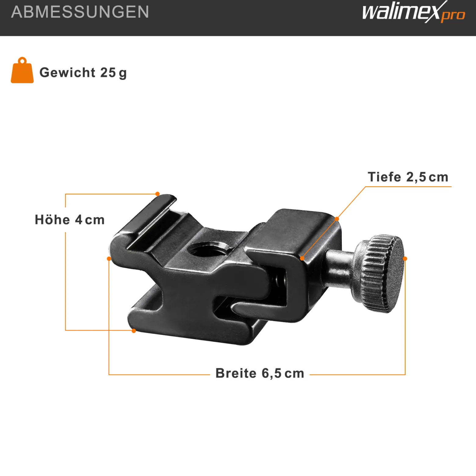 Walimex Universal Blitzschuh - 64 x 39 x 25 mm - aus Metall - mit 1/4" Stativanschluss und Feststellschraube - Zubehör Foto Studio