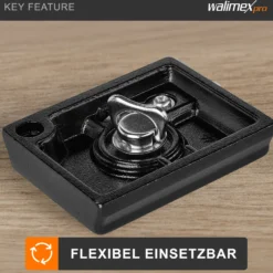 Walimex Universal Schnellwechselplatte FT-001P , kompatibel mit z.B. Manfrotto MA200 PL-14, 52 x 42 x 10 mm, Aluminium mit Gummierung