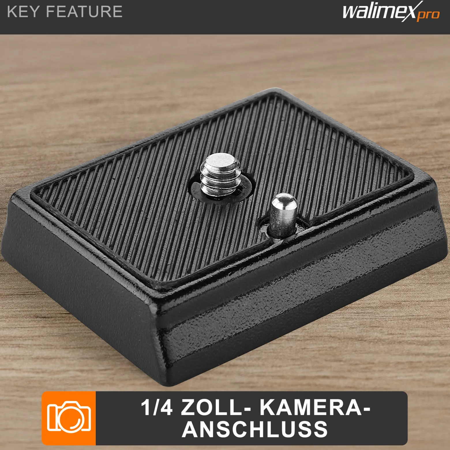 Walimex Universal Schnellwechselplatte FT-001P , kompatibel mit z.B. Manfrotto MA200 PL-14, 52 x 42 x 10 mm, Aluminium mit Gummierung