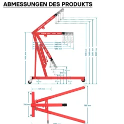 Werkstattkran für Lasten bis 500 kg, Motorheber mit 830-1280 mm Hubarm, Lastkran Motorheber, Motorkran Schwerlastkran
