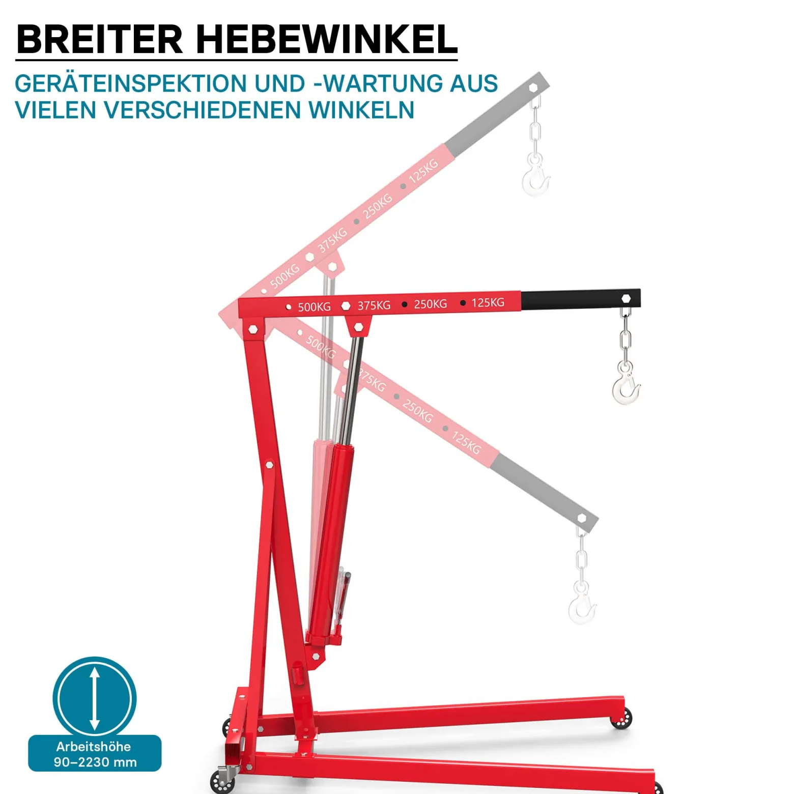 Werkstattkran für Lasten bis 500 kg, Motorheber mit 830-1280 mm Hubarm, Lastkran Motorheber, Motorkran Schwerlastkran