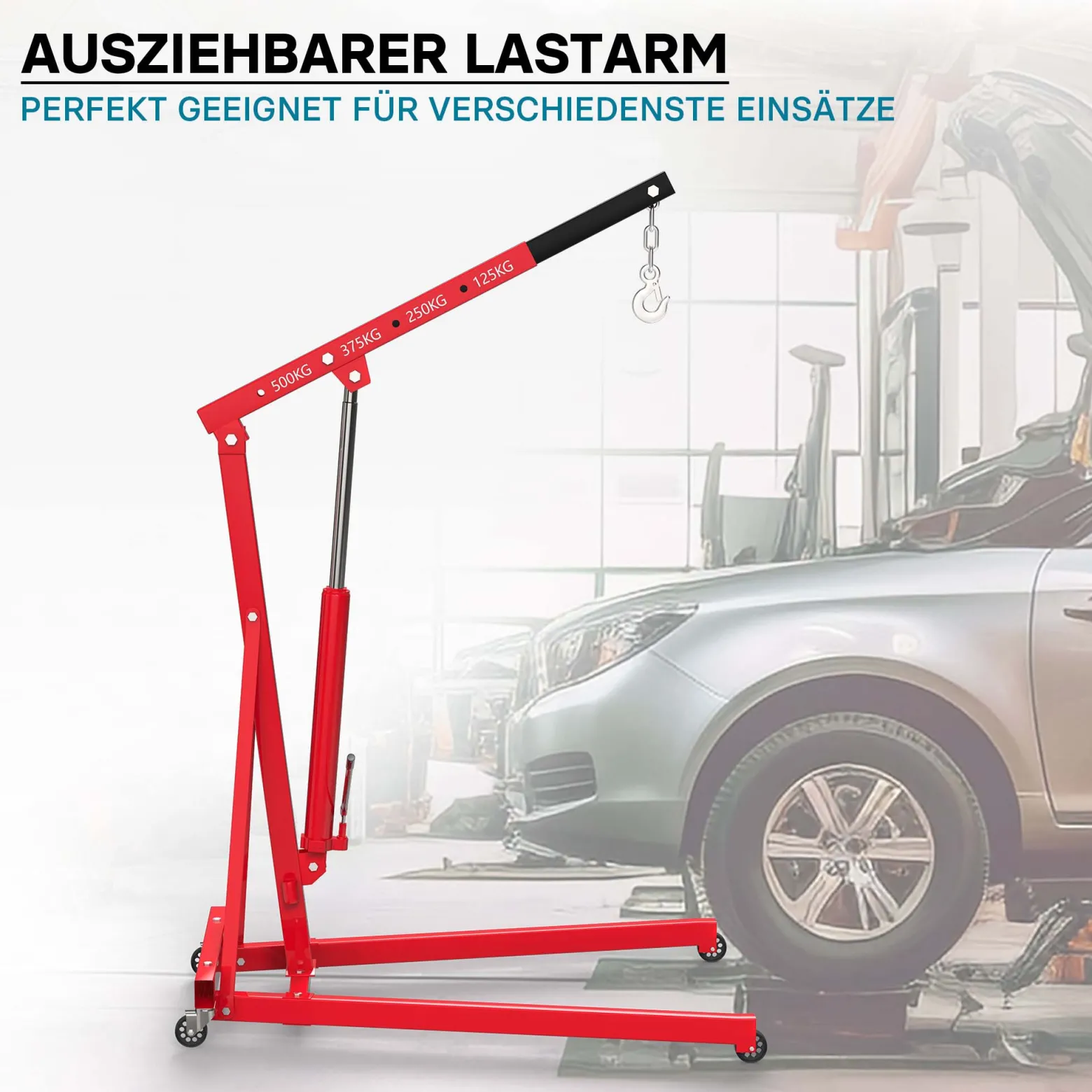 Werkstattkran für Lasten bis 500 kg, Motorheber mit 830-1280 mm Hubarm, Lastkran Motorheber, Motorkran Schwerlastkran
