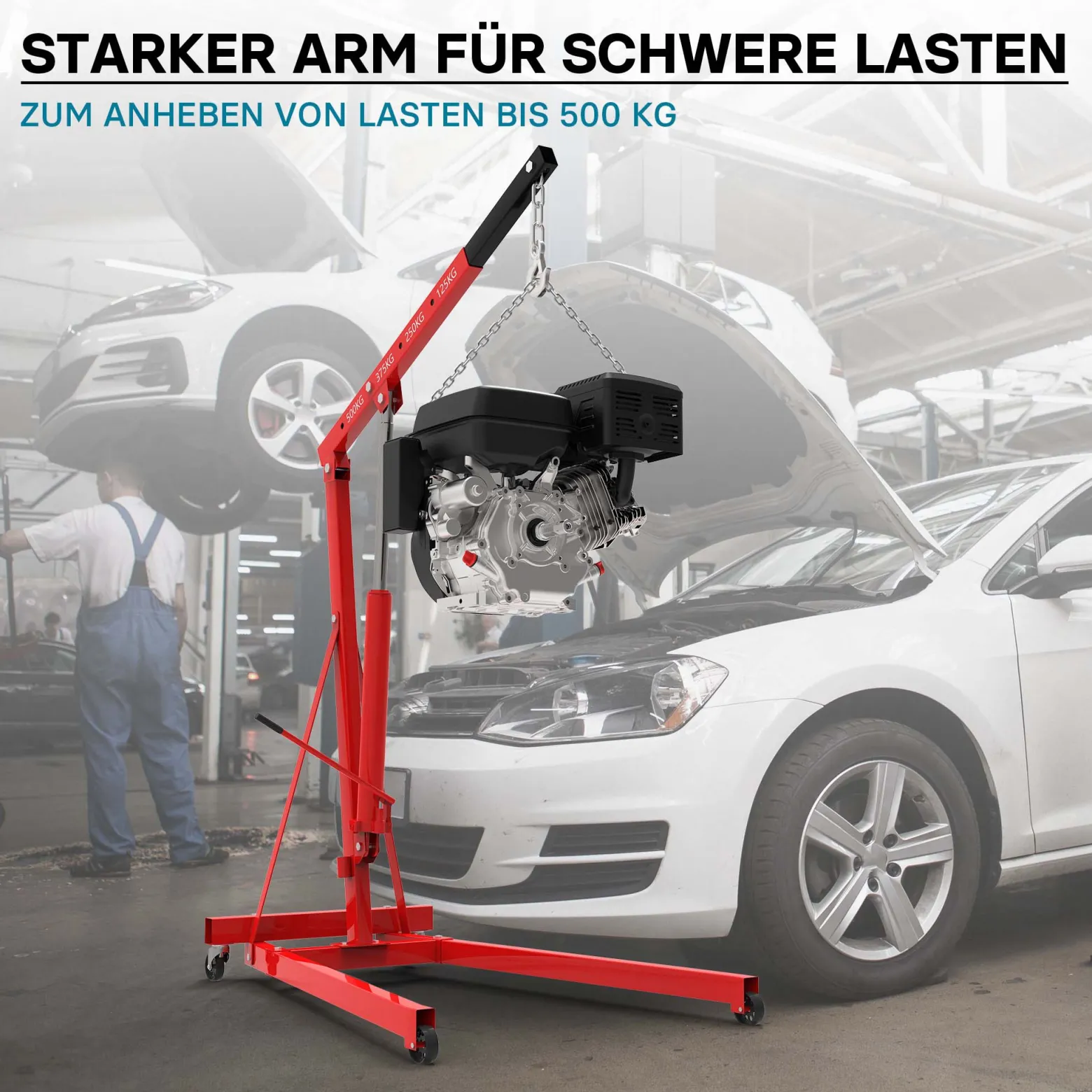 Werkstattkran für Lasten bis 500 kg, Motorheber mit 830-1280 mm Hubarm, Lastkran Motorheber, Motorkran Schwerlastkran