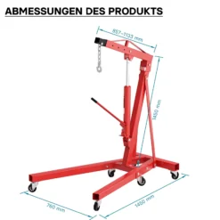 Werkstattkran klappbar für Lasten bis 1000 kg Hubarm 857-1133 mm Lastkran Motorkran Motorheber Schwerlastkran