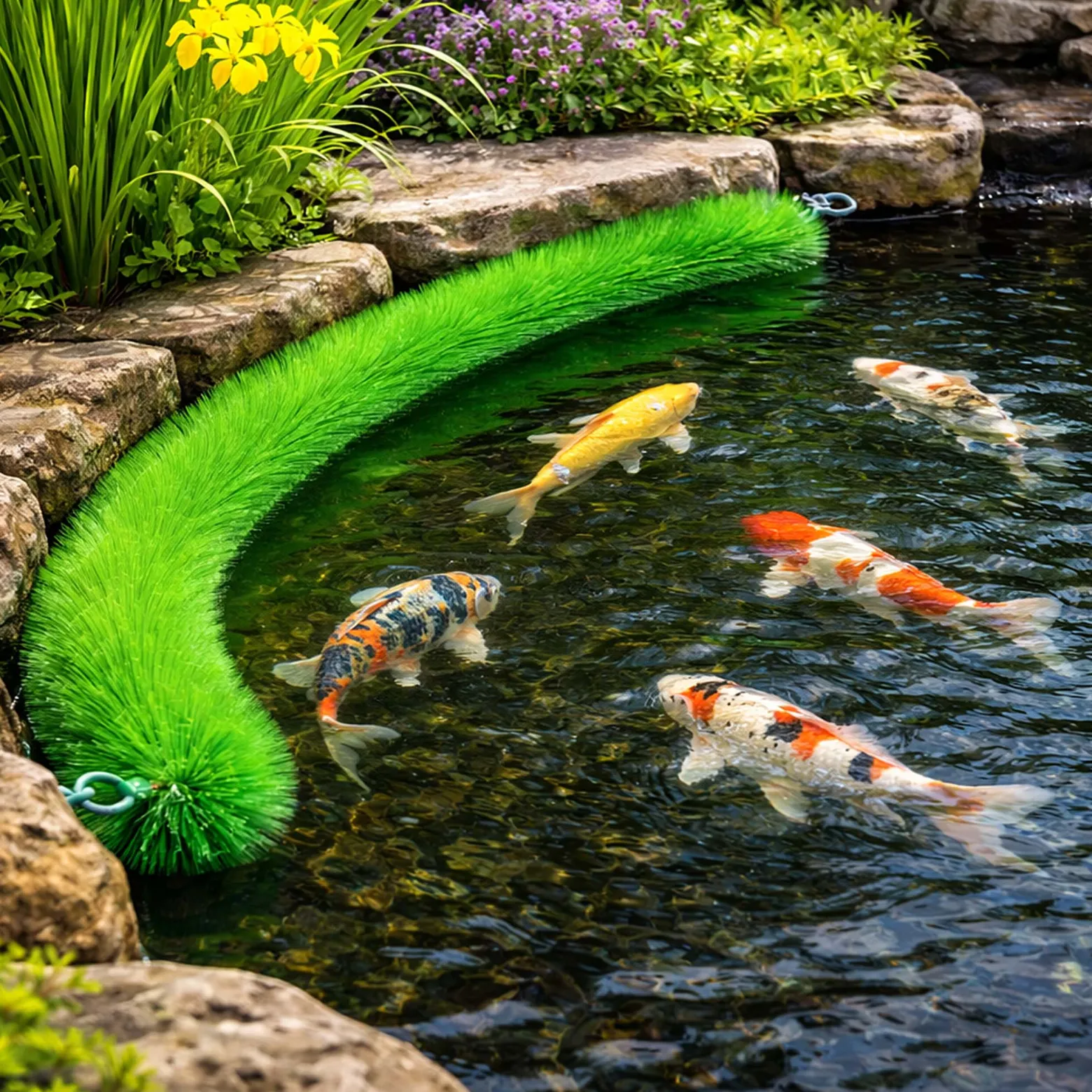 Wiltec Ablaichbürste 200 cm Ø 15 cm, Laichbürste aus grünem, sehr weichem Polypropylen, Laichhilfe für Koi und Teichfische