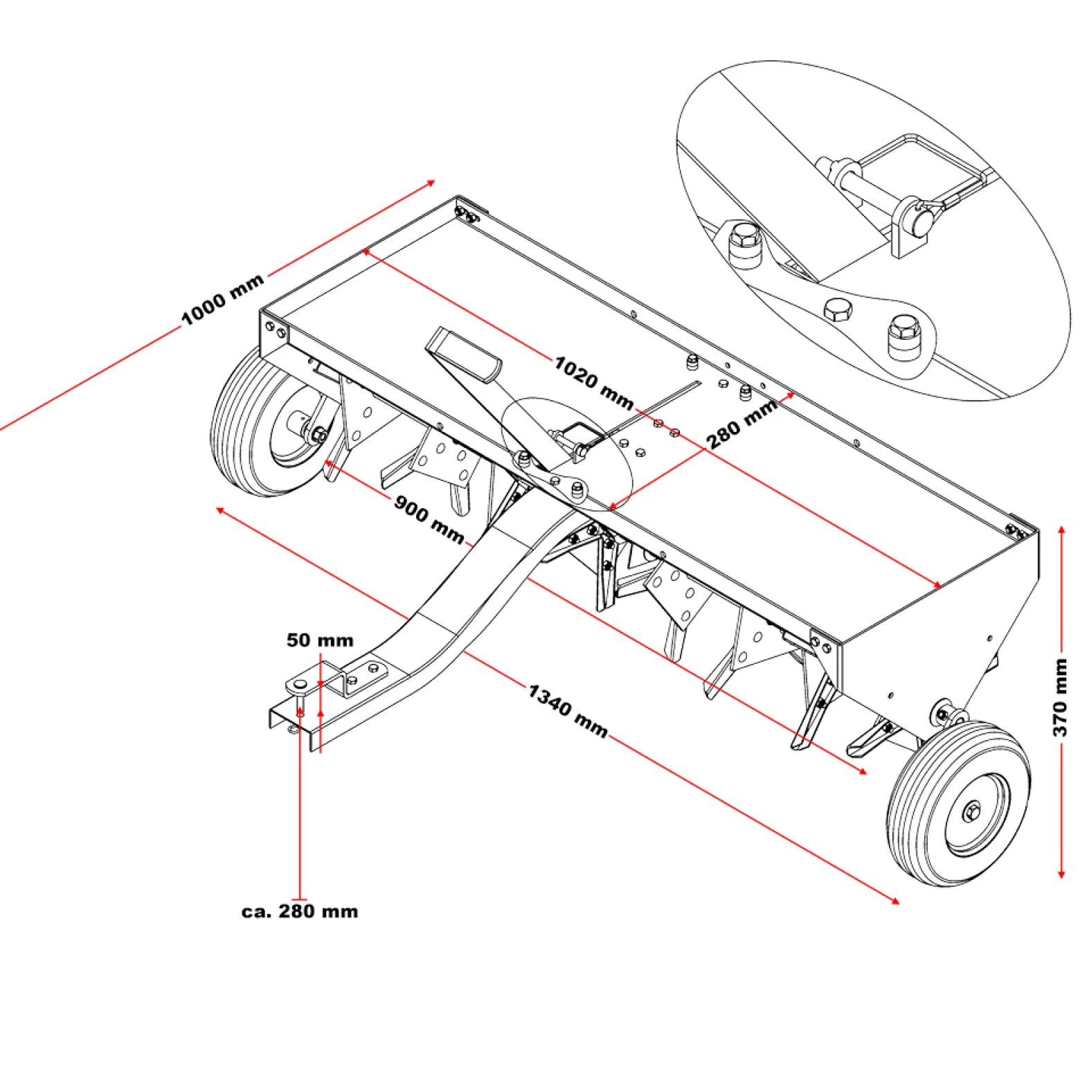 Wiltec Aerifizierer 90 cm für Aufsitzmäher, Rasenlüfter mit 7,6 cm Arbeitstiefe, Rasenbelüfter aus Stahl mit Kupplung für Rasentraktor