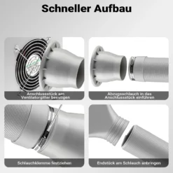 Wiltec Airbrush Abluftschlauch 0,7-1,7 m für Absauganlage, flexibler Abluftanschluss zur Absaugung von Farbdämpfen und Farbnebel, Airbrushzubehör