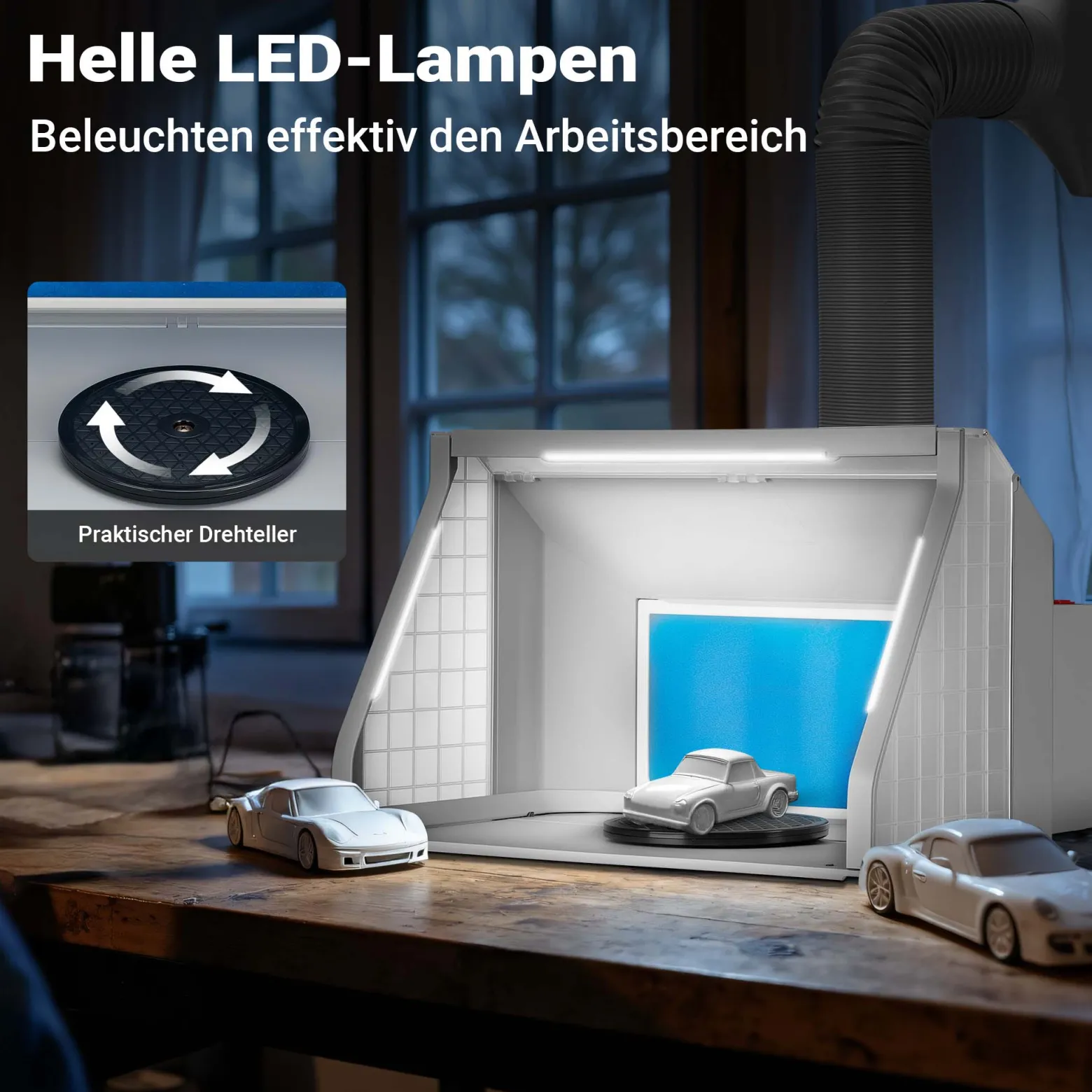 Wiltec Airbrush Absauganlage 9 m³/min, zur Absaugung von Farbe Farbnebel Sprühnebel Filter, mit LED Beleuchtung, Zweistufenschalter und Doppellüfter, Lackierkabine für Airbrush-Arbeiten