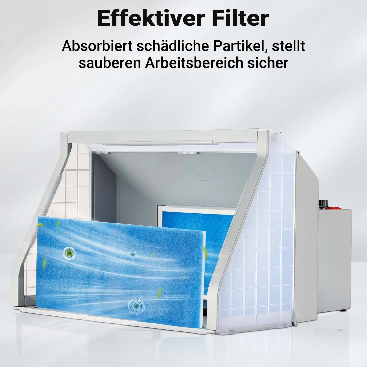 Wiltec Airbrush Absauganlage 9 m³/min, zur Absaugung von Farbe Farbnebel Sprühnebel Filter, mit LED Beleuchtung, Drehregler und Doppellüfter, Lackierkabine für Airbrush-Arbeiten