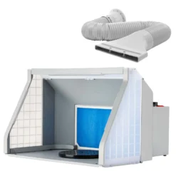 Wiltec Airbrush Absauganlage 9 m³/min, zur Absaugung von Farbe Farbnebel Sprühnebel Filter, mit LED Beleuchtung, Drehregler und Doppellüfter, Lackierkabine für Airbrush-Arbeiten