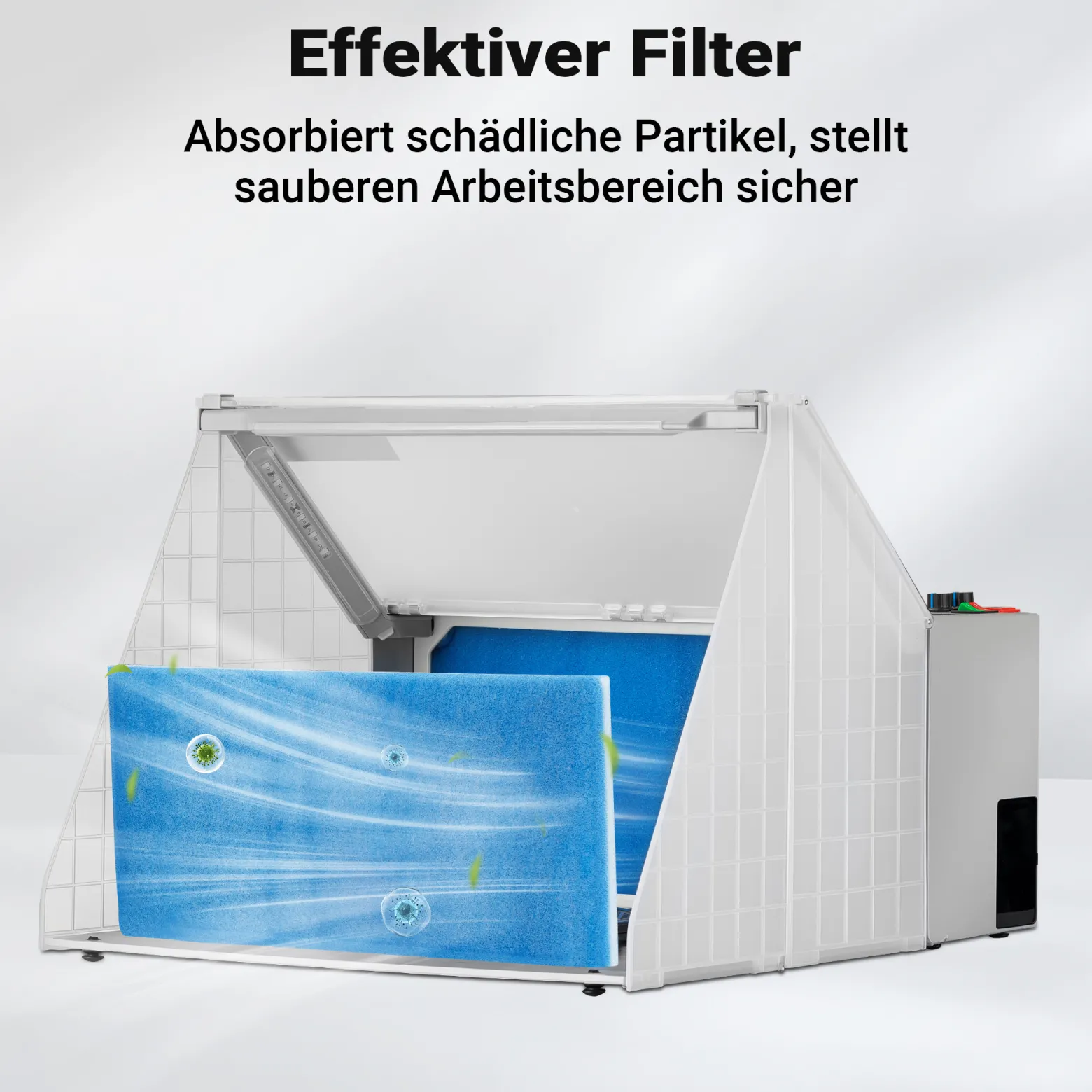 Wiltec Airbrush Absauganlage 4 m³/min, zur Absaugung von Farbe Farbnebel Sprühnebel Filter, mit LED Beleuchtung, Drehregler, regulierbar, Lackierkabine für Airbrush-Arbeiten