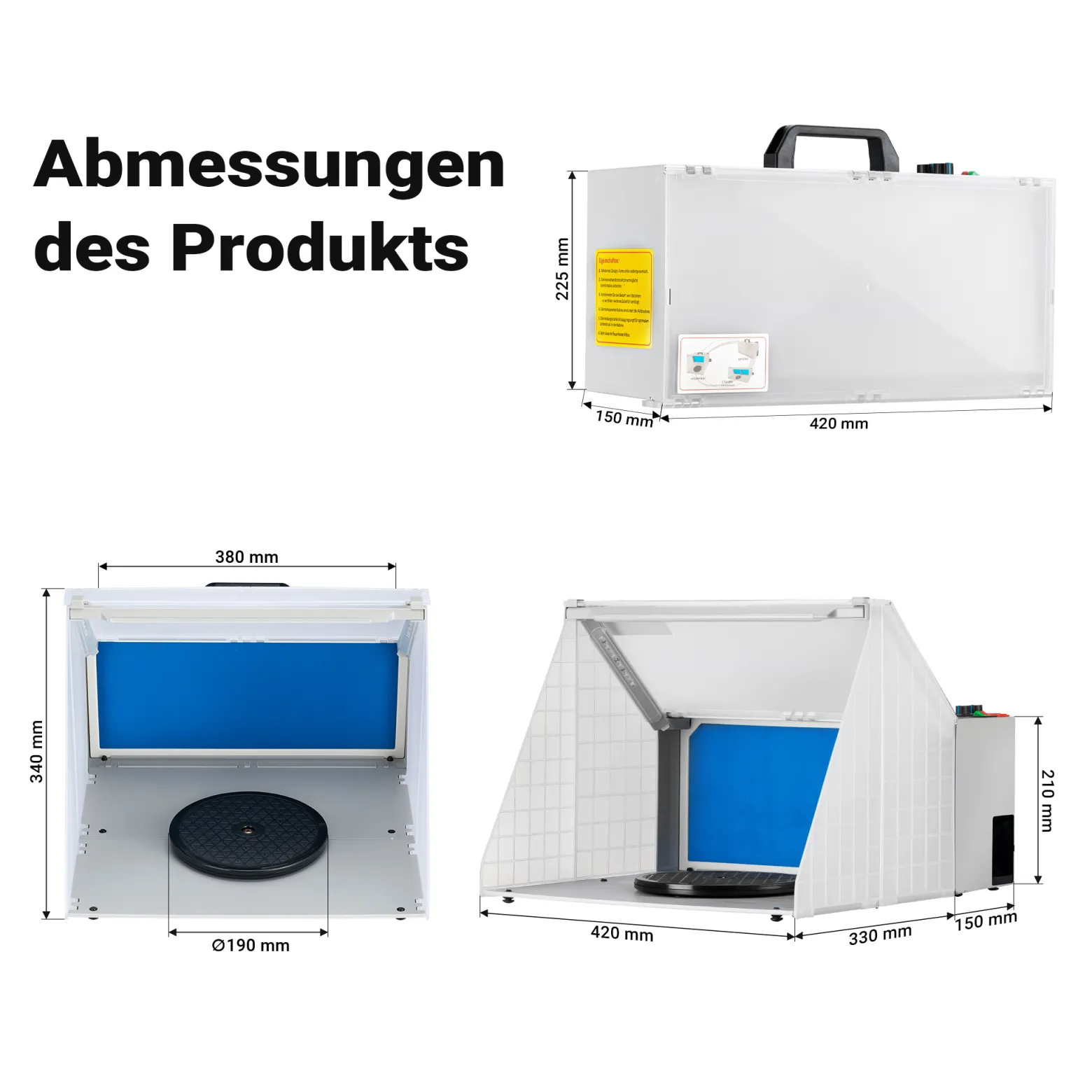 Wiltec Airbrush Absauganlage 4 m³/min, zur Absaugung von Farbe Farbnebel Sprühnebel Filter, mit LED Beleuchtung, Drehregler, regulierbar, Lackierkabine für Airbrush-Arbeiten