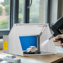 Wiltec Airbrush Absauganlage 4 m³/min, zur Absaugung von Farbe Farbnebel Sprühnebel Filter, mit LED Beleuchtung, Drehregler, regulierbar, Lackierkabine für Airbrush-Arbeiten
