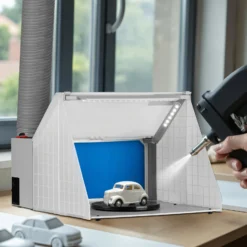 Wiltec Airbrush Absauganlage 4 m³/min, nur 47 dB, zur Absaugung von Farbe Farbnebel Sprühnebel, Filter erweiterbar, mit LED Beleuchtung, Lackierkabine für Airbrush-Arbeiten