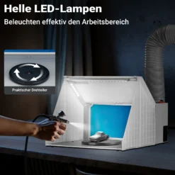 Wiltec Airbrush Absauganlage 4 m³/min, nur 47 dB, zur Absaugung von Farbe Farbnebel Sprühnebel, Filter erweiterbar, mit LED Beleuchtung, Lackierkabine für Airbrush-Arbeiten