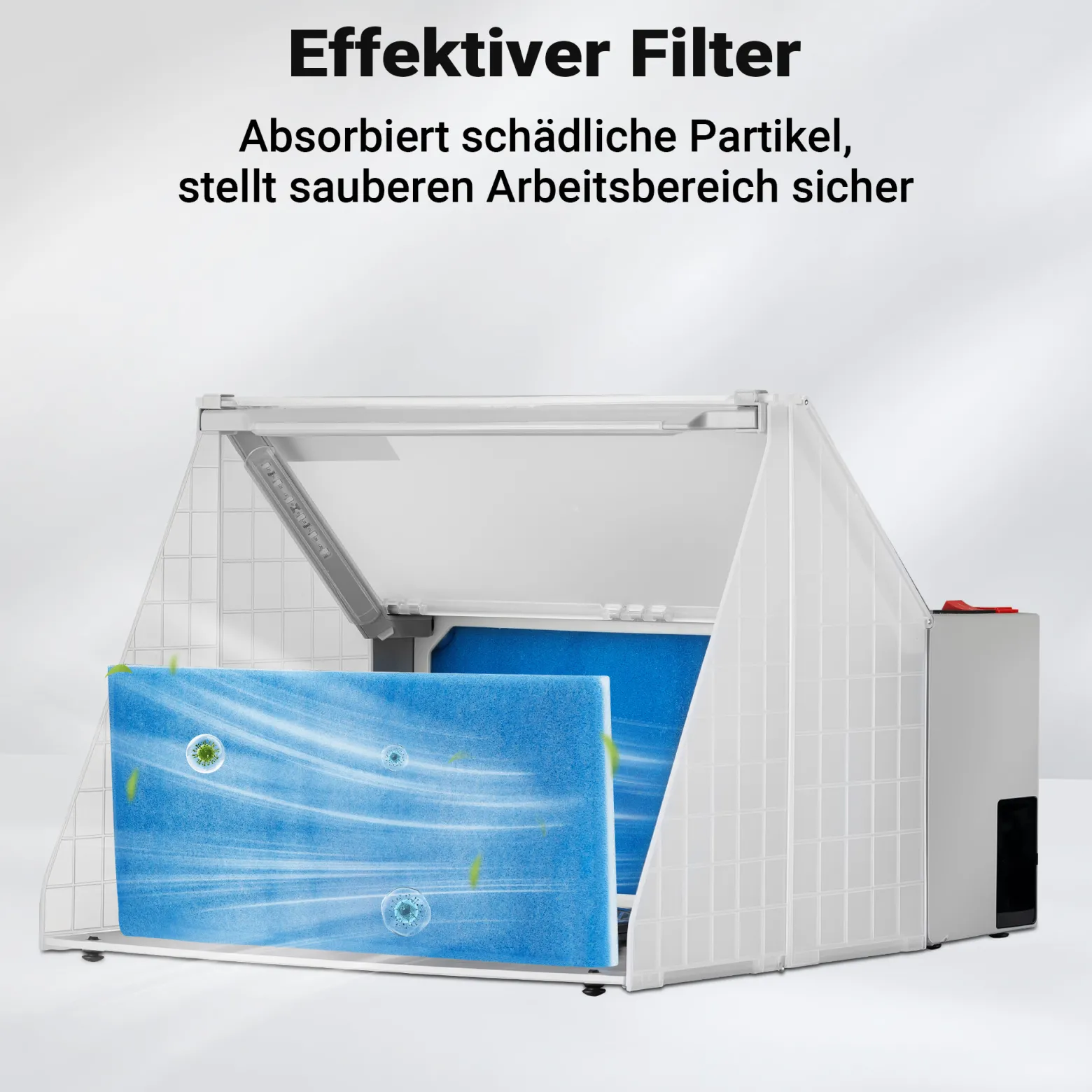 Wiltec Airbrush Absauganlage 4 m³/min, nur 47 dB, zur Absaugung von Farbe Farbnebel Sprühnebel, Filter erweiterbar, mit LED Beleuchtung, Lackierkabine für Airbrush-Arbeiten
