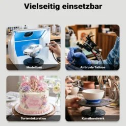Wiltec Airbrush Einzylinderkolbenkompressor AF189 mit Lufttank, max. 6 bar Druck, Druckminderer, Wasserabscheider, Manometer, für Modellbau, Nailart, Tattoos