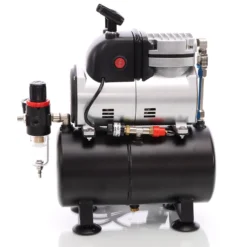Wiltec Airbrush Einzylinderkolbenkompressor AF189 mit Lufttank, max. 6 bar Druck, Druckminderer, Wasserabscheider, Manometer, für Modellbau, Nailart, Tattoos
