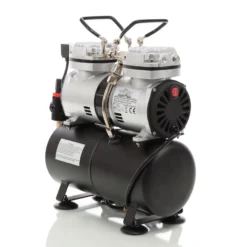 Wiltec Airbrush Kompressor AS196 mit Lufttank, Doppelzylinder Kolben, max. 6 bar Druck und Abschaltautomatik, für Modellbau, Tattoos, Nailart