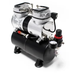 Wiltec Airbrush Kompressor AS196 mit Lufttank, Doppelzylinder Kolben, max. 6 bar Druck und Abschaltautomatik, für Modellbau, Tattoos, Nailart