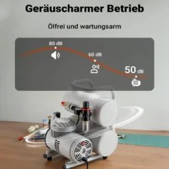Wiltec Airbrush Kompressor AS06T 1/4 PS mit Zubehör, Kompressor für Airbrush-Pistole hohe Luftzufuhr 65-69 l/min, leistungsstarker Druckluftkompressor 3,2 bar, Luftkompressor für Airbrush-Design