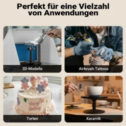 Wiltec Airbrush Kompressor AS06T 1/4 PS mit Zubehör, Kompressor für Airbrush-Pistole hohe Luftzufuhr 65-69 l/min, leistungsstarker Druckluftkompressor 3,2 bar, Luftkompressor für Airbrush-Design