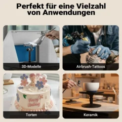 Wiltec Airbrush Kompressor AS18TA 1/6 PS, Druckluftkompressor mit 20-23 l/min Luftzufuhr, Kompressor für Airbrush-Pistole mit 2 Aushängen, Luftkompressor mit Druckmesser für Airbrush-Design