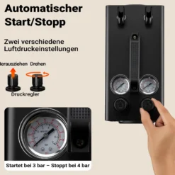 Wiltec Airbrush Kompressor AS18TA 1/6 PS, Druckluftkompressor mit 20-23 l/min Luftzufuhr, Kompressor für Airbrush-Pistole mit 2 Aushängen, Luftkompressor mit Druckmesser für Airbrush-Design
