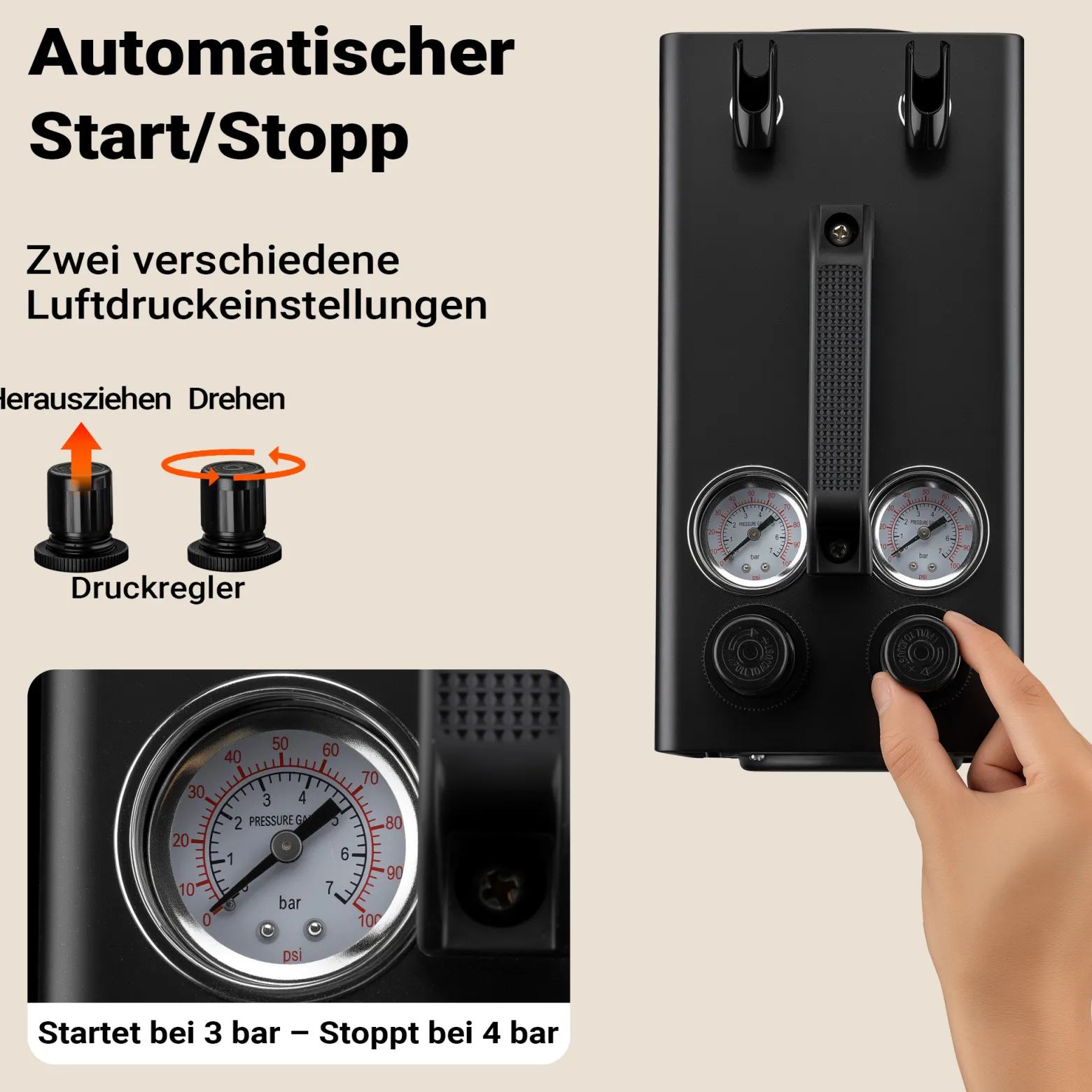 Wiltec Airbrush Kompressor AS18TA 1/6 PS, Druckluftkompressor mit 20-23 l/min Luftzufuhr, Kompressor für Airbrush-Pistole mit 2 Aushängen, Luftkompressor mit Druckmesser für Airbrush-Design