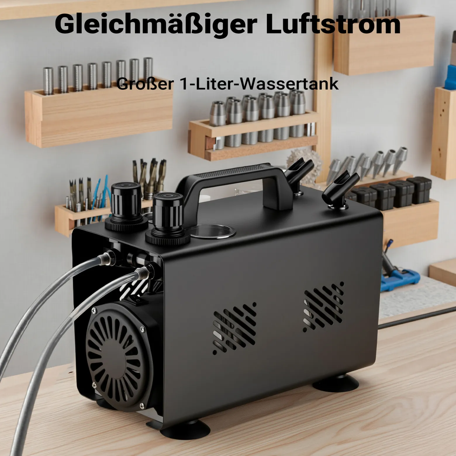 Wiltec Airbrush Kompressor AS18TA 1/6 PS, Druckluftkompressor mit 20-23 l/min Luftzufuhr, Kompressor für Airbrush-Pistole mit 2 Aushängen, Luftkompressor mit Druckmesser für Airbrush-Design