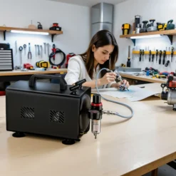 Wiltec Airbrush Kompressor AS18TB 1/6 PS, Druckluftkompressor mit 20-23 l/min Luftzufuhr, Kompressor für Airbrush-Pistole mit 1-Liter-Tank, Luftkompressor für Airbrush-Design