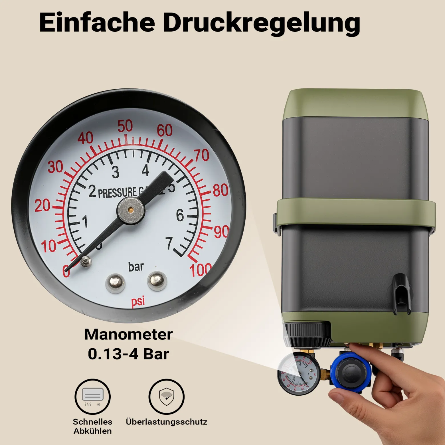 Wiltec Airbrush Kompressor HS-679F 1/6 PS, Druckluftkompressor 28 l/min Luftzufuhr, Kompressor für Airbrush-Pistole mit Halterung, Luftkompressor mit Druckmesser für Airbrush-Design