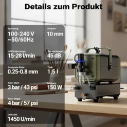 Wiltec Airbrush Kompressor HS-679F 1/6 PS, Druckluftkompressor 28 l/min Luftzufuhr, Kompressor für Airbrush-Pistole mit Halterung, Luftkompressor mit Druckmesser für Airbrush-Design