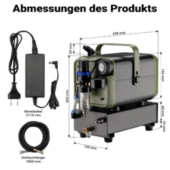 Wiltec Airbrush Kompressor HS-679F 1/6 PS, Druckluftkompressor 28 l/min Luftzufuhr, Kompressor für Airbrush-Pistole mit Halterung, Luftkompressor mit Druckmesser für Airbrush-Design