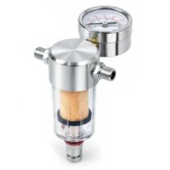Wiltec Airbrush Kompressor Minifilter, 9,51 mm Gewinde (1/8"), Luftfilter mit Wasserabscheider und Manometer, Airbrush Zubehör