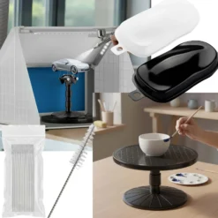 Wiltec Airbrush Lackierständer Set mit Drehteller, 20x Reinigungsbürste und 30x Folienmodell Speed Shapes